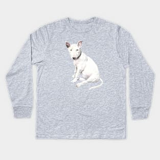 Watercolor Bull Terrier Dog Pet Portrait Kids Long Sleeve T-Shirt